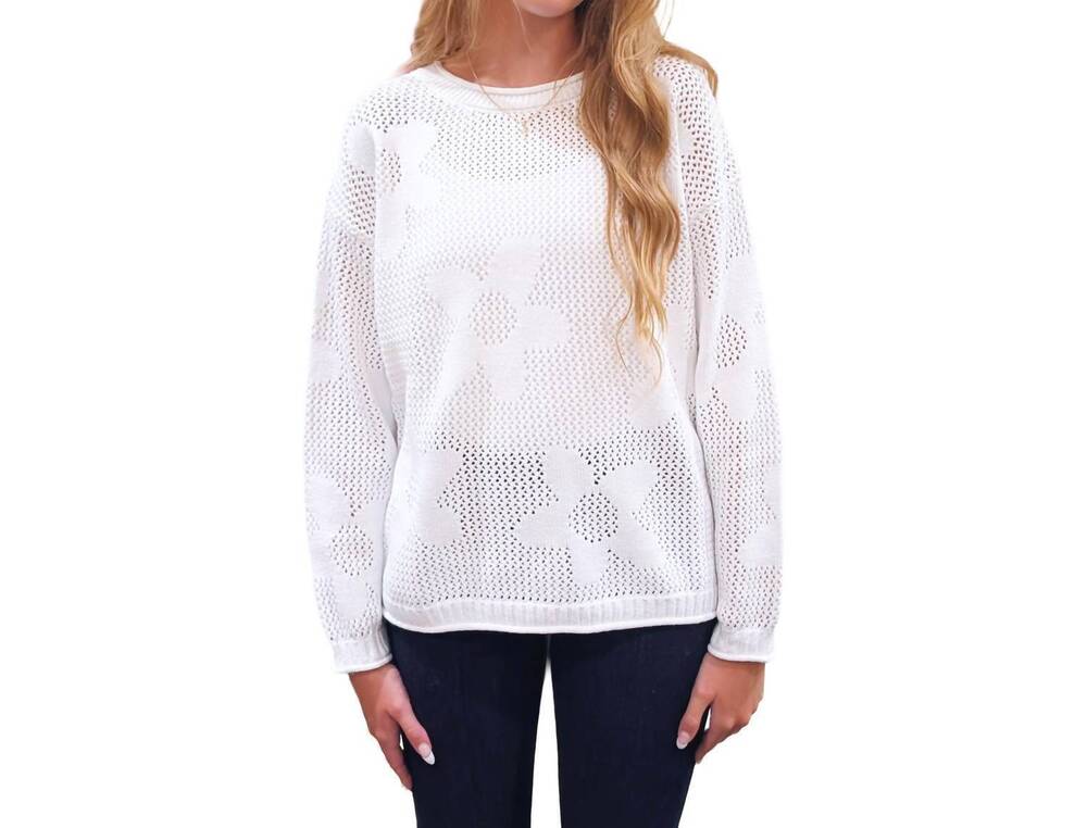 NEW CAMILLE & CO flower open knit sweater in white
